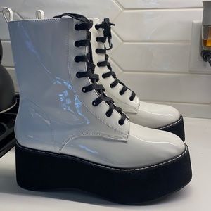 Nasty Gal Platform White Boots -Faux Leather